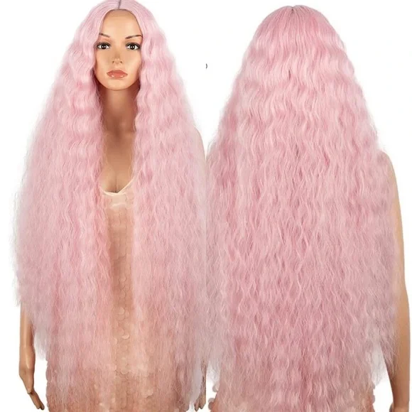 - LONG 40” Pink NATURE WAVY LACEFRONT WIG *NEW*